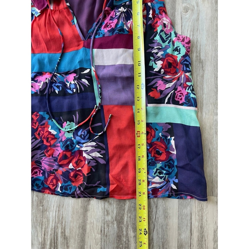 Maeve Anthropologie Floral Patchwork Ruffle Tie Neck Blouse Purple Women XSP - Picture 7 of 8